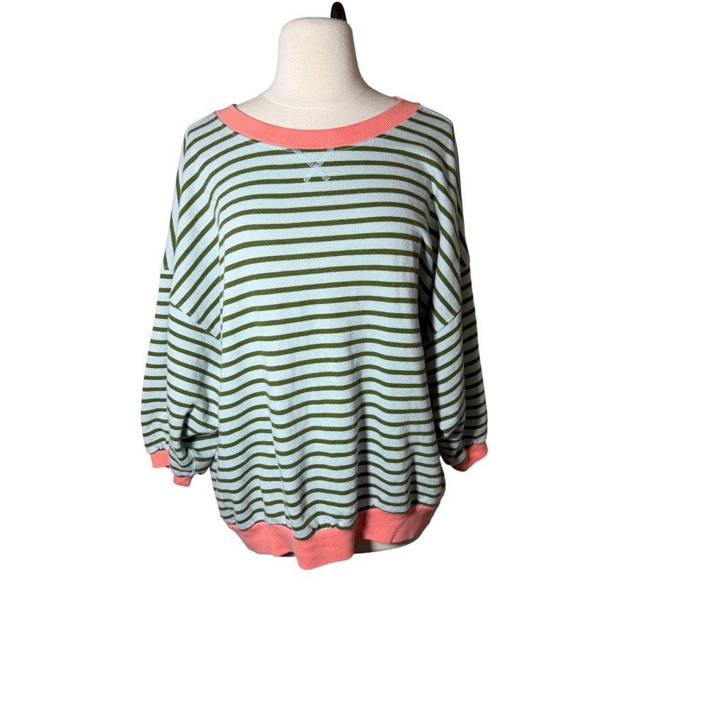 Pilcro Anthropologie Bubble Striped Sweatshirt XL Blue Green Coral Excellent